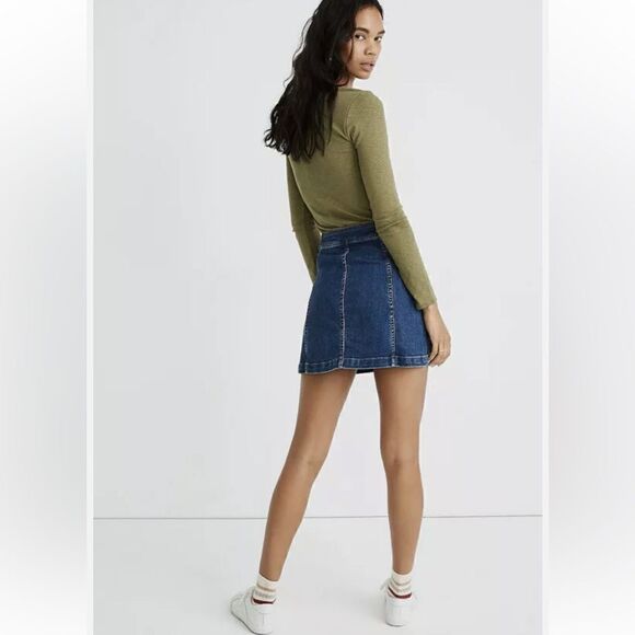 Madewell Stretch A-Line Mini Skirt in Salisbury Wash Patch Pocket Sz 00 - Picture 4 of 11